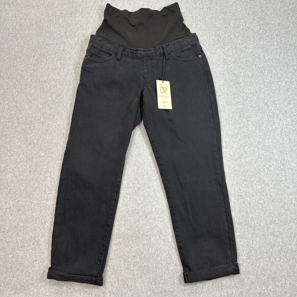 Dont Think Twice Maternity Jeans Women 4 Black Lou Slim Mom Jean Highrise Cuffed